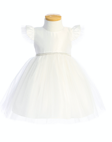 Flutter Sleeve Tulle Dress in Off White