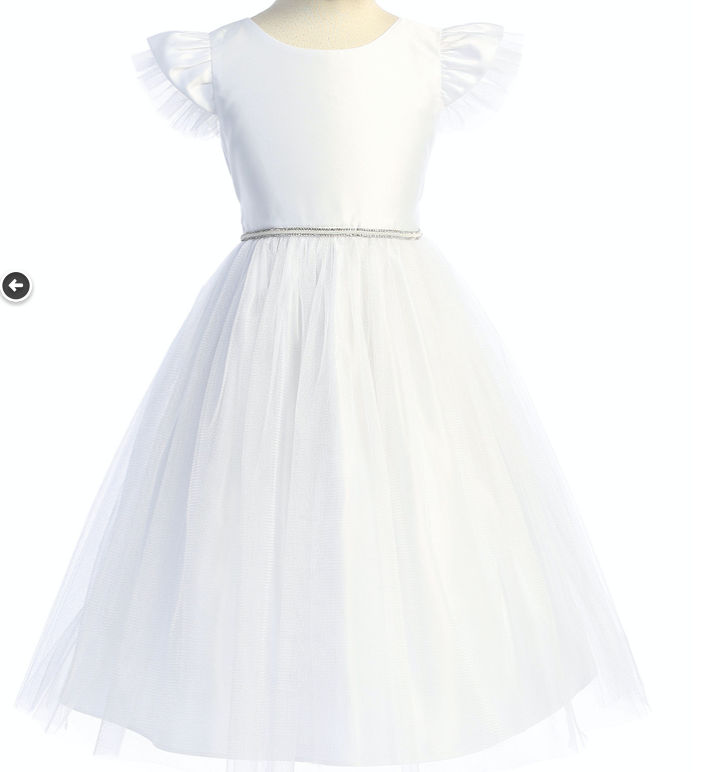 Flutter Sleeve Tulle Dress in White