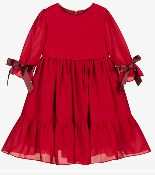 Red Chiffon Dress with Bow Detail