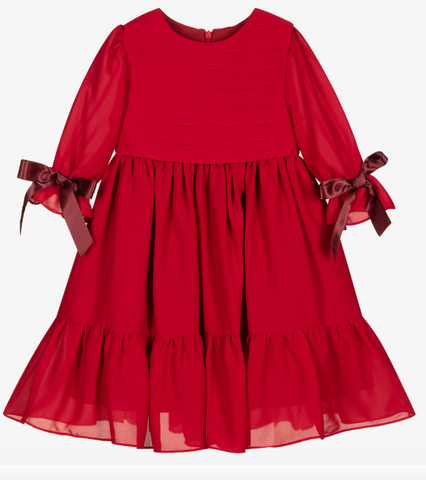 Red Chiffon Dress with Bow Detail