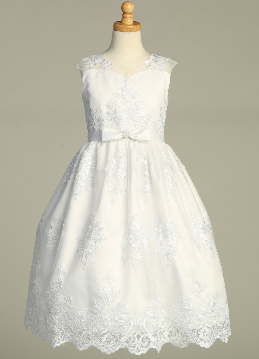 Illusion Top Lace on Tulle Communion Dress