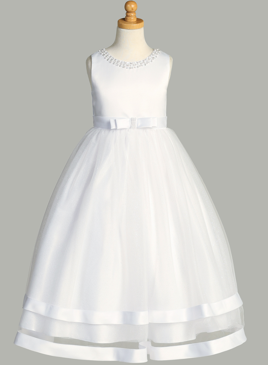 Satin Bodice with Shimmer Tulle Communion Dress