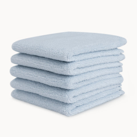 Organic Cotton 5 Pack Washcloths in Light Blue