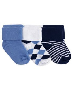 Turn Cuff Bootie Socks - 3 Pack in Blue Multi