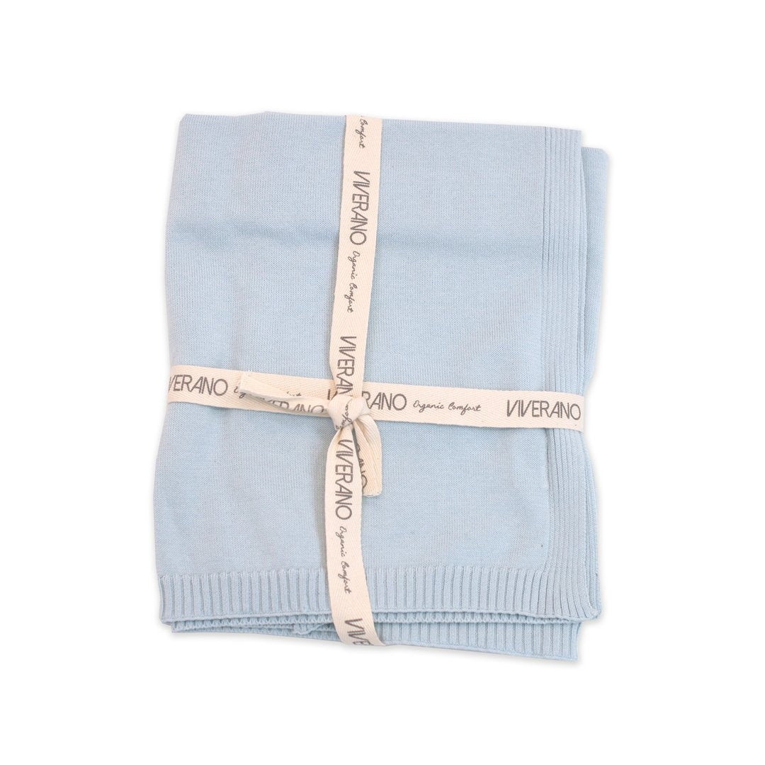 Organic Cotton Knit Blanket in Blue