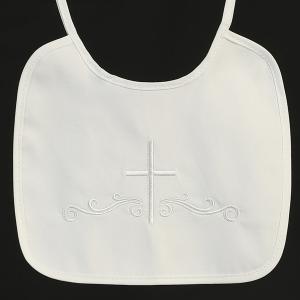 Embroidered Cotton Christening Bib with Cross