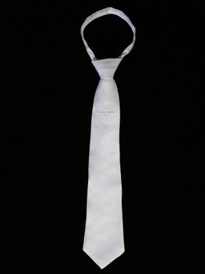 White Communion Tie with Embroidered Cross