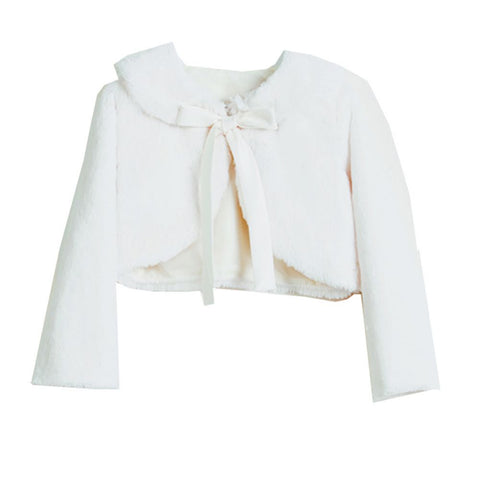 Faux Fur Cropped Jacket with Bow in Ivory