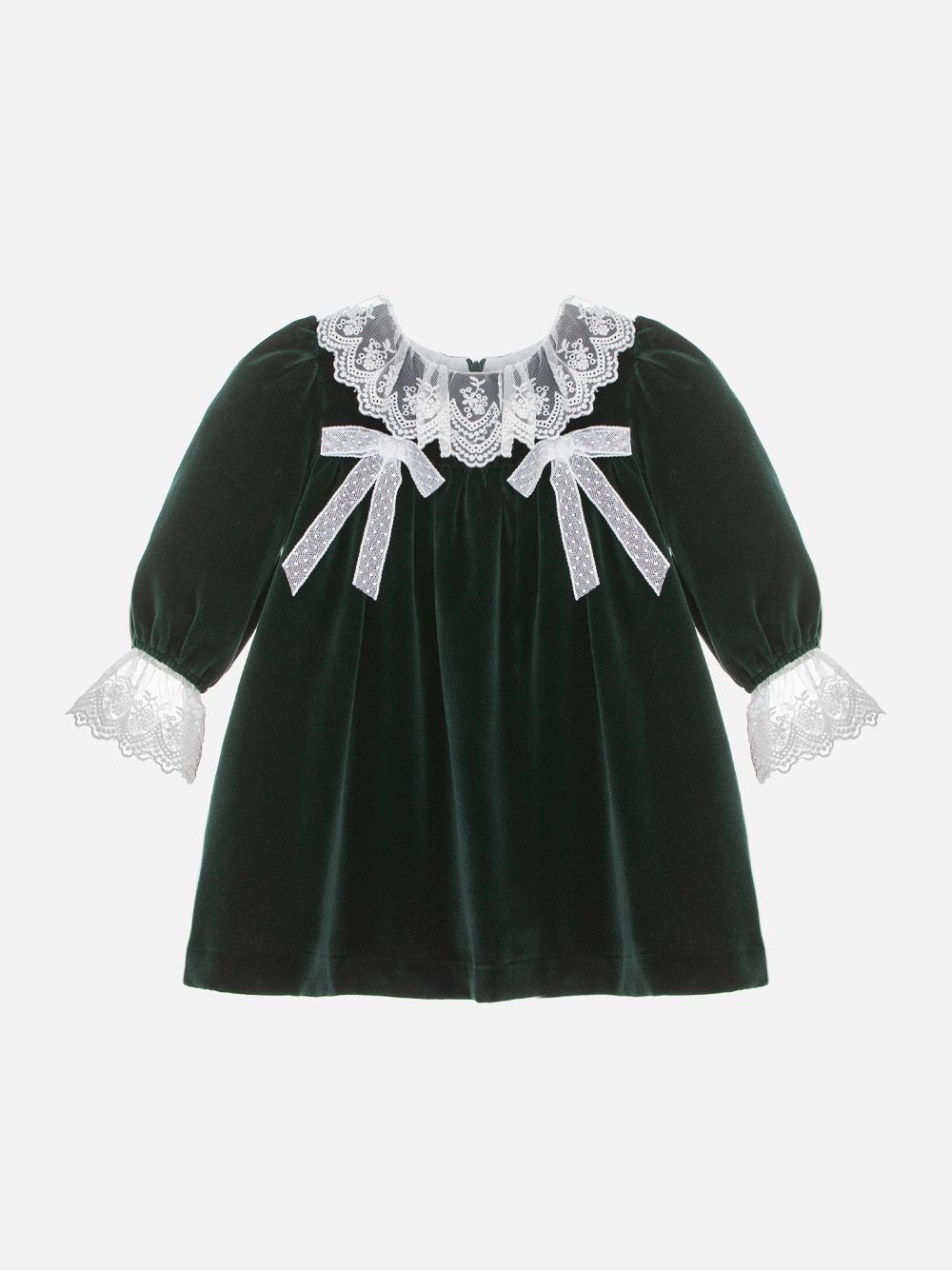 Green Velvet Dress with Lace Detail