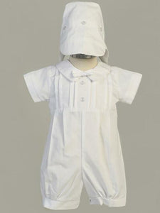 Cotton Pleated Short Christening Romper