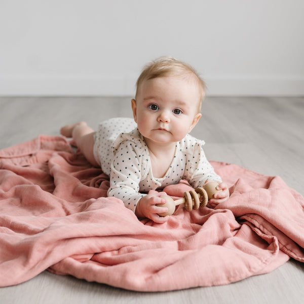 Muslin Bamboo Swaddle Blanket or Towel in Pink Blush