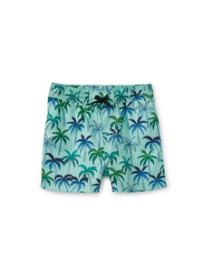 Boy's Swim Trunks in Verdant Palms Blue