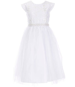 Sequin & Cord Embroided with Tulle Dress in White