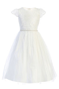 Corded Lace & Tulle Dress in Off White