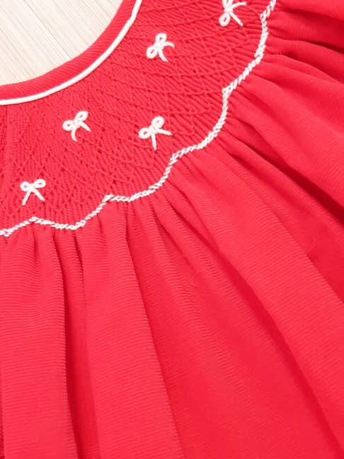 Baby Girl Bishop Smocked Christmas Bows Dress Baby Girl Bishop Smocked Christmas Bows Dress