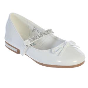 Girls Communion Shoes White with Rhinestone Strap
