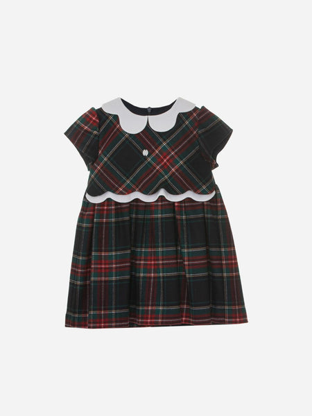 Tartan Plaid Dress with Scallop Collar