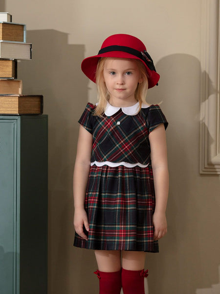 Tartan Plaid Dress with Scallop Collar